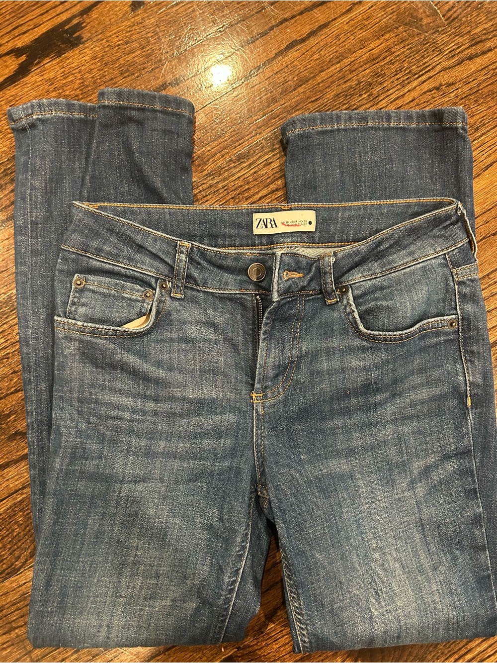 ZARA Women's Mid Blue Straight Leg Jeans - Picture 2 of 4